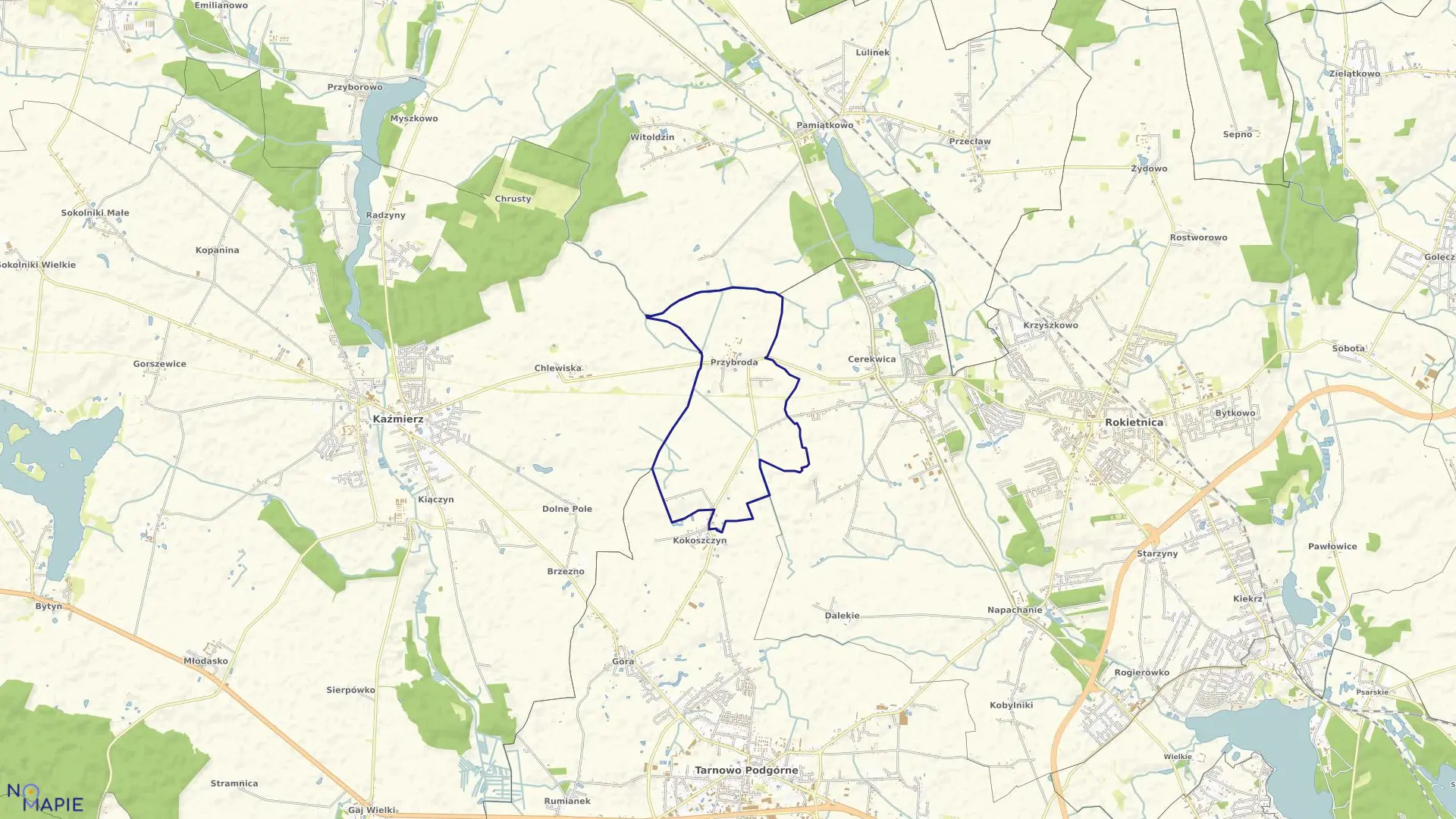 Mapa obrębu PRZYBRODA w gminie Rokietnica